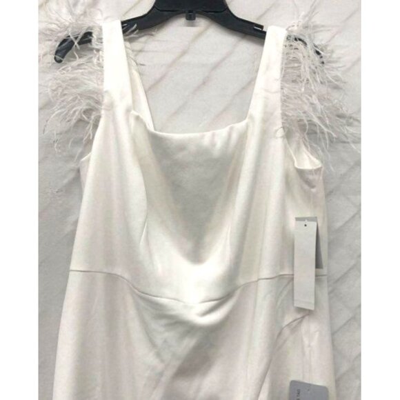 Adrianne Papell White Feather-Trimmed Midi Dress With Side Slit Sz 14 NWT - Picture 8 of 9